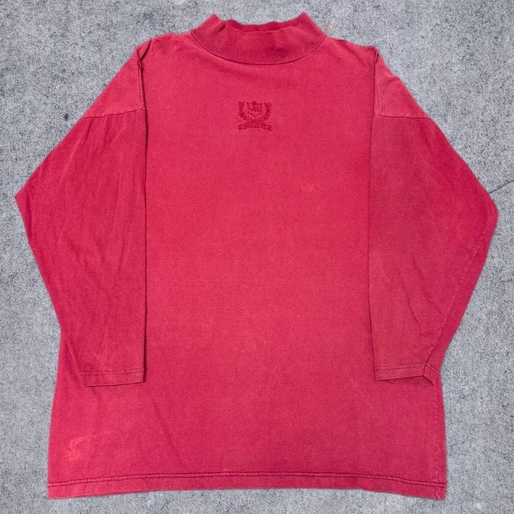 Vintage 90s Heartland Red Crest Logo Mock Neck Long Sleeve T-Shirt Mens XL